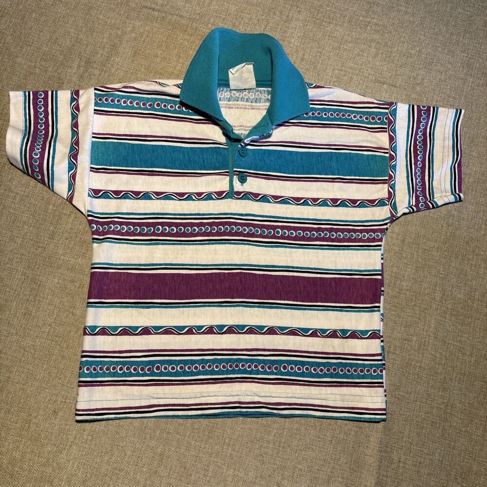 healthtex vintage kids 90’s Polo Geometric Stripe Purple Teal 4T